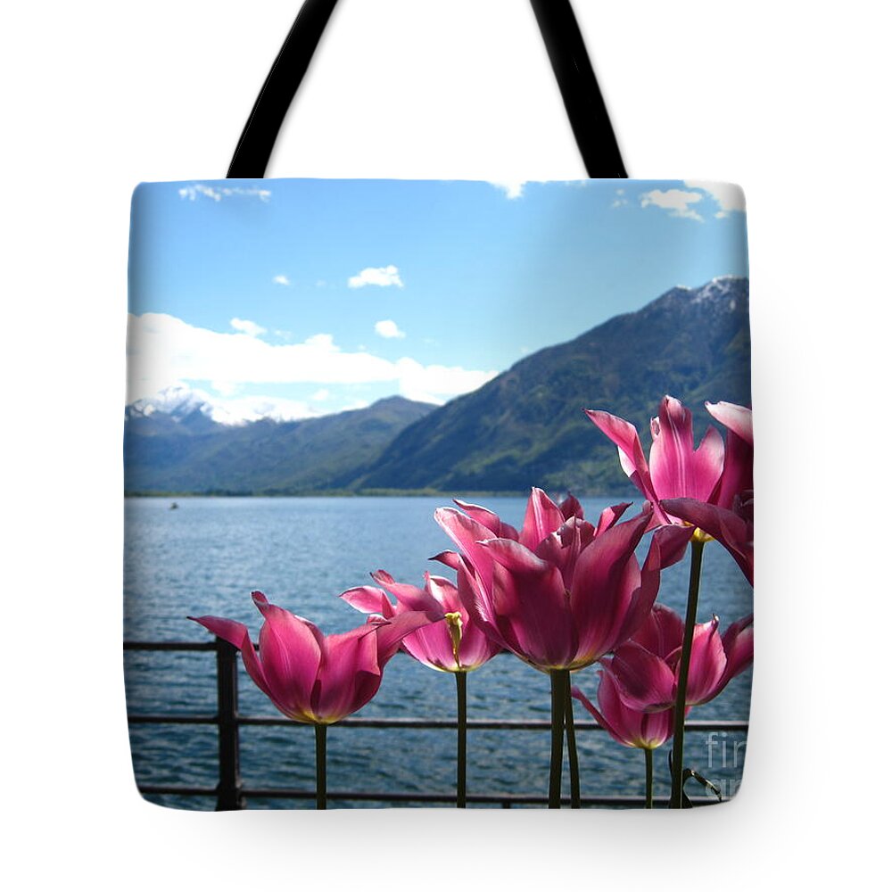 Sky Tote Bag featuring the photograph Tulips at Lake Geneva by Amanda Mohler