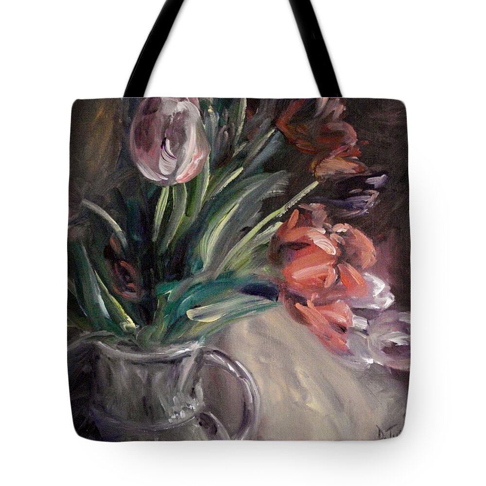 Tulip Tote Bag featuring the painting Tulips by Donna Tuten