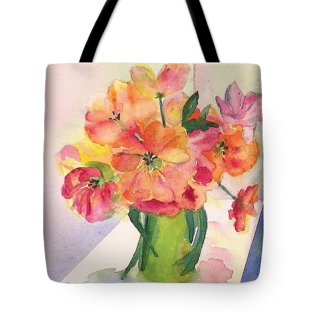 Tulip Tote Bag featuring the painting Tulips for Mother's Day by Anna Ruzsan