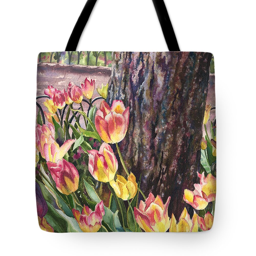 Tulips Painting Tote Bag featuring the painting Tulips on the Mall by Anne Gifford