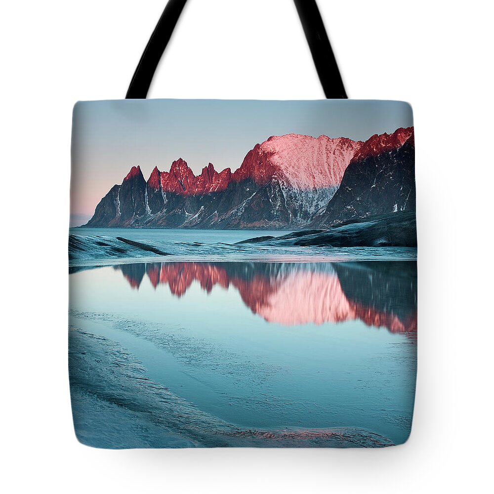 Extreme Terrain Tote Bag featuring the photograph Tungenesset Sunset, Senja by Antonyspencer