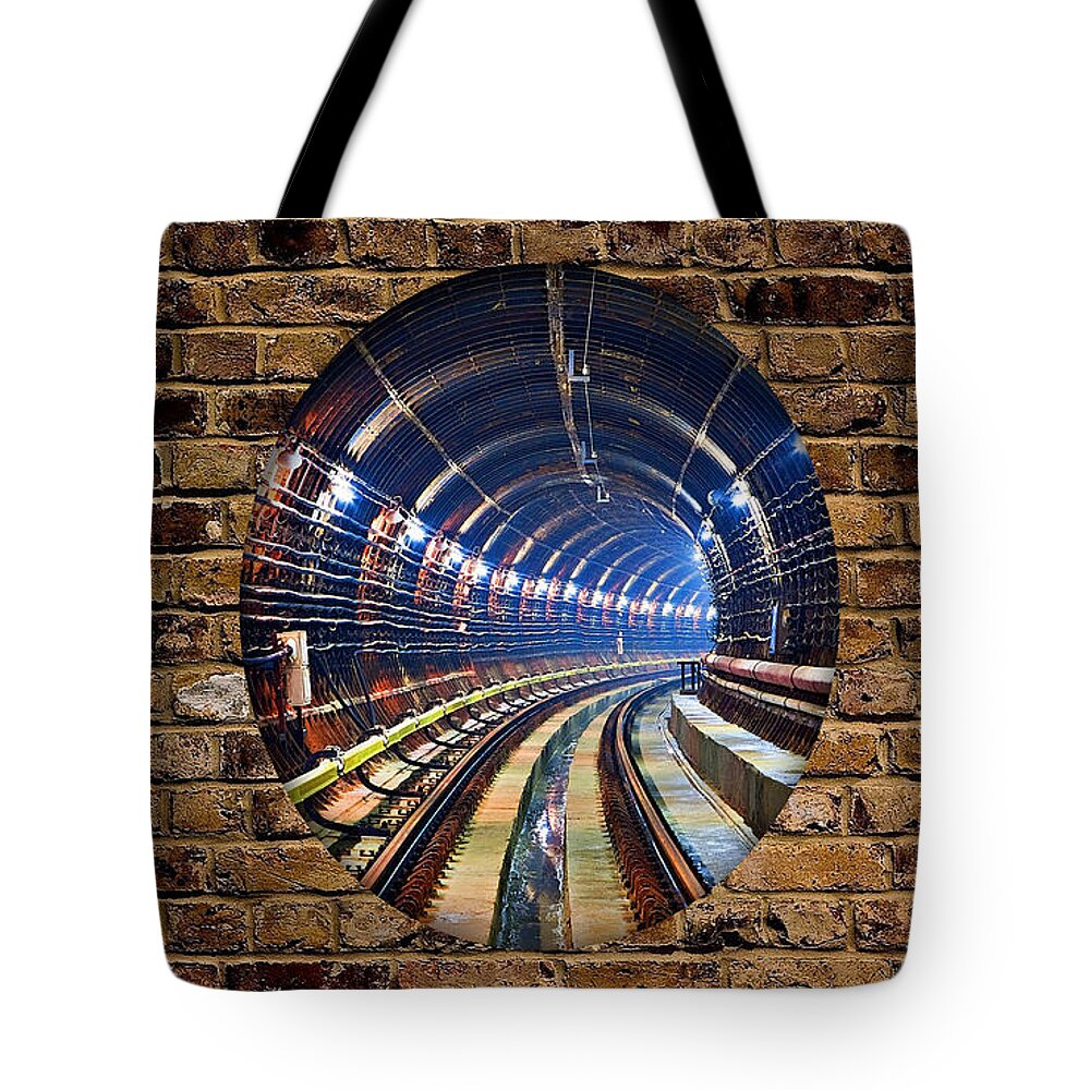 Tunnel Art Tote Bag featuring the mixed media Tunnel by Marvin Blaine
