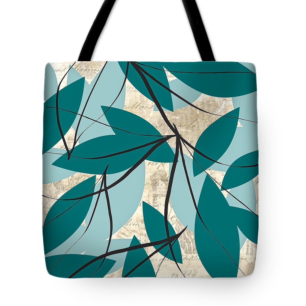 Turquoise Tote Bag featuring the painting Turquoise Leaves by Lourry Legarde