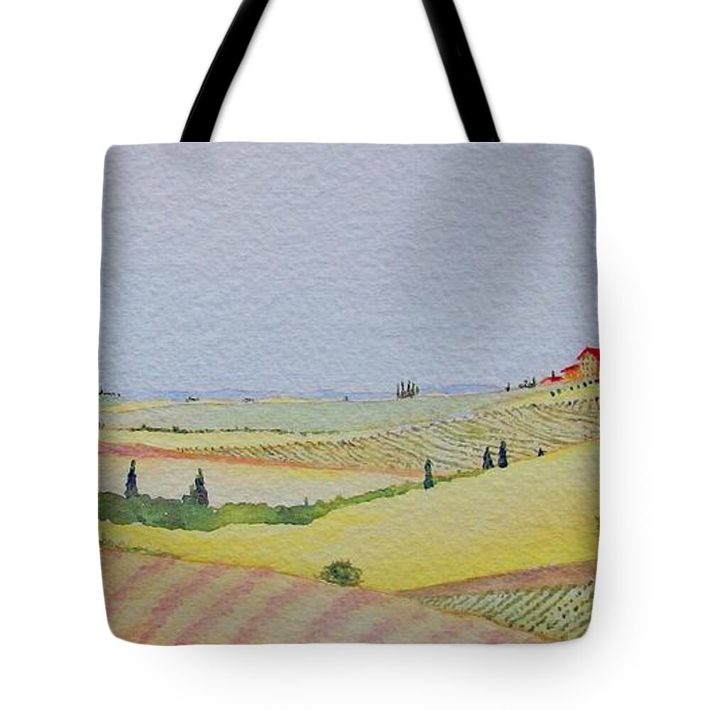Watercolor Tote Bag featuring the painting Tuscan Hillside Three by Mary Ellen Mueller Legault