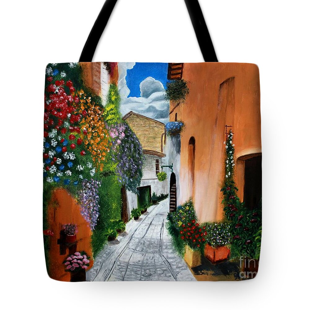 Tuscan Tote Bag featuring the painting Tuscan Street Scene by Bev Conover
