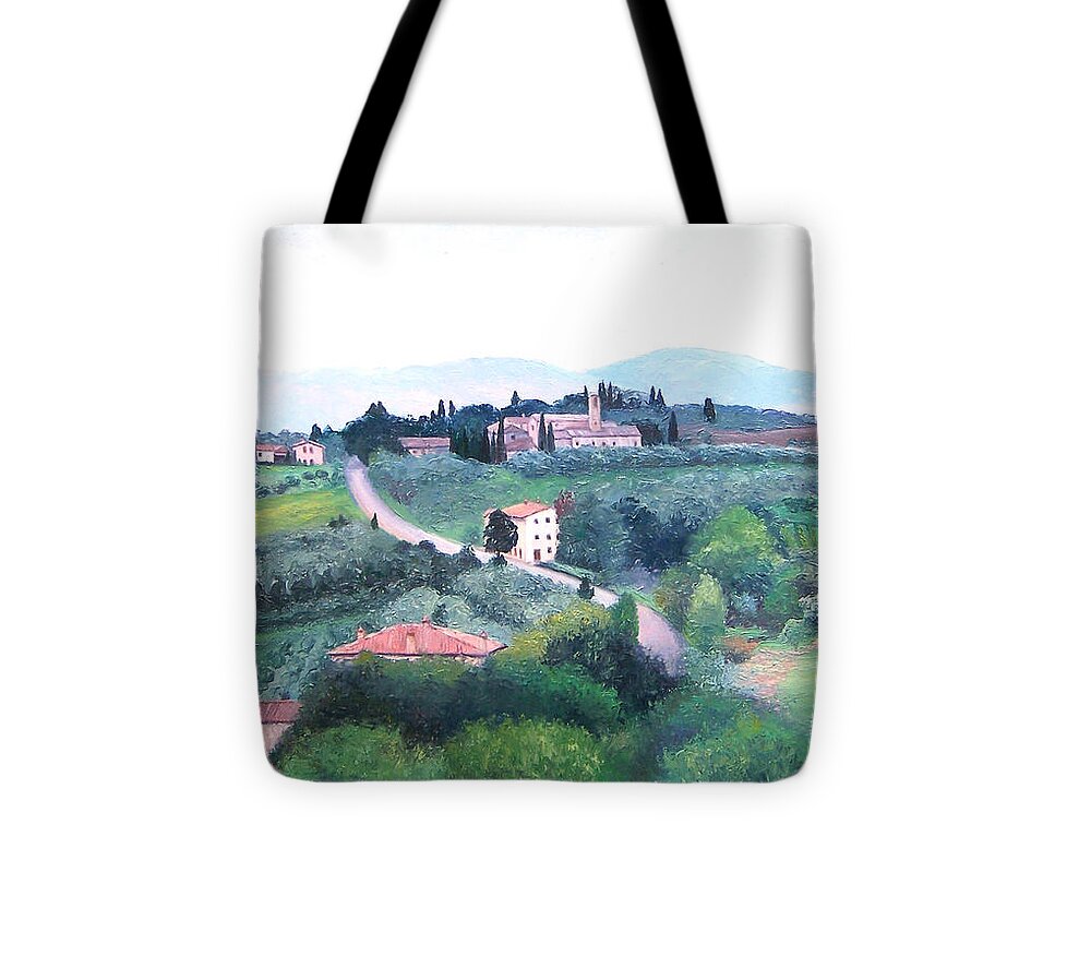 Tuscany Tote Bag featuring the painting Tuscany Landscape by Jan Matson
