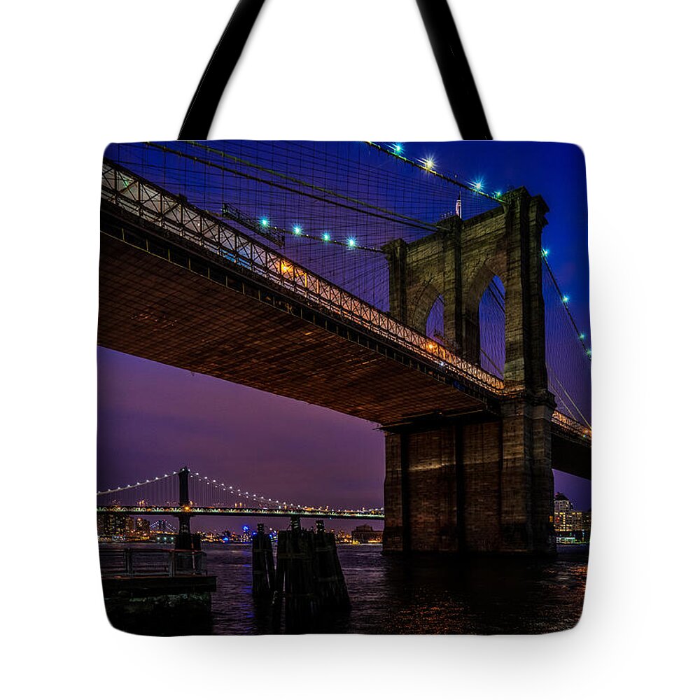 Brooklyn Bridge Tote Bag featuring the photograph Twilight At The Brooklyn Bridge by Chris Lord
