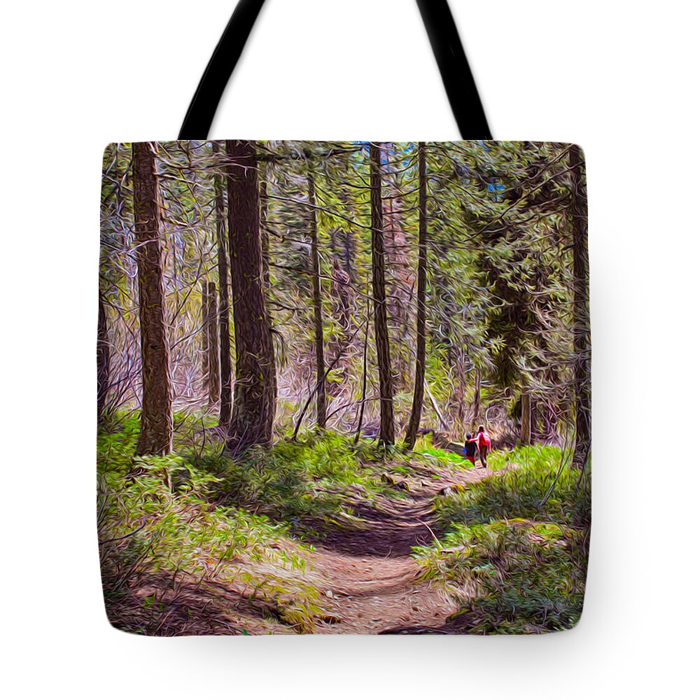 Twisp River Tote Bag featuring the painting Twisp River Trail by Omaste Witkowski