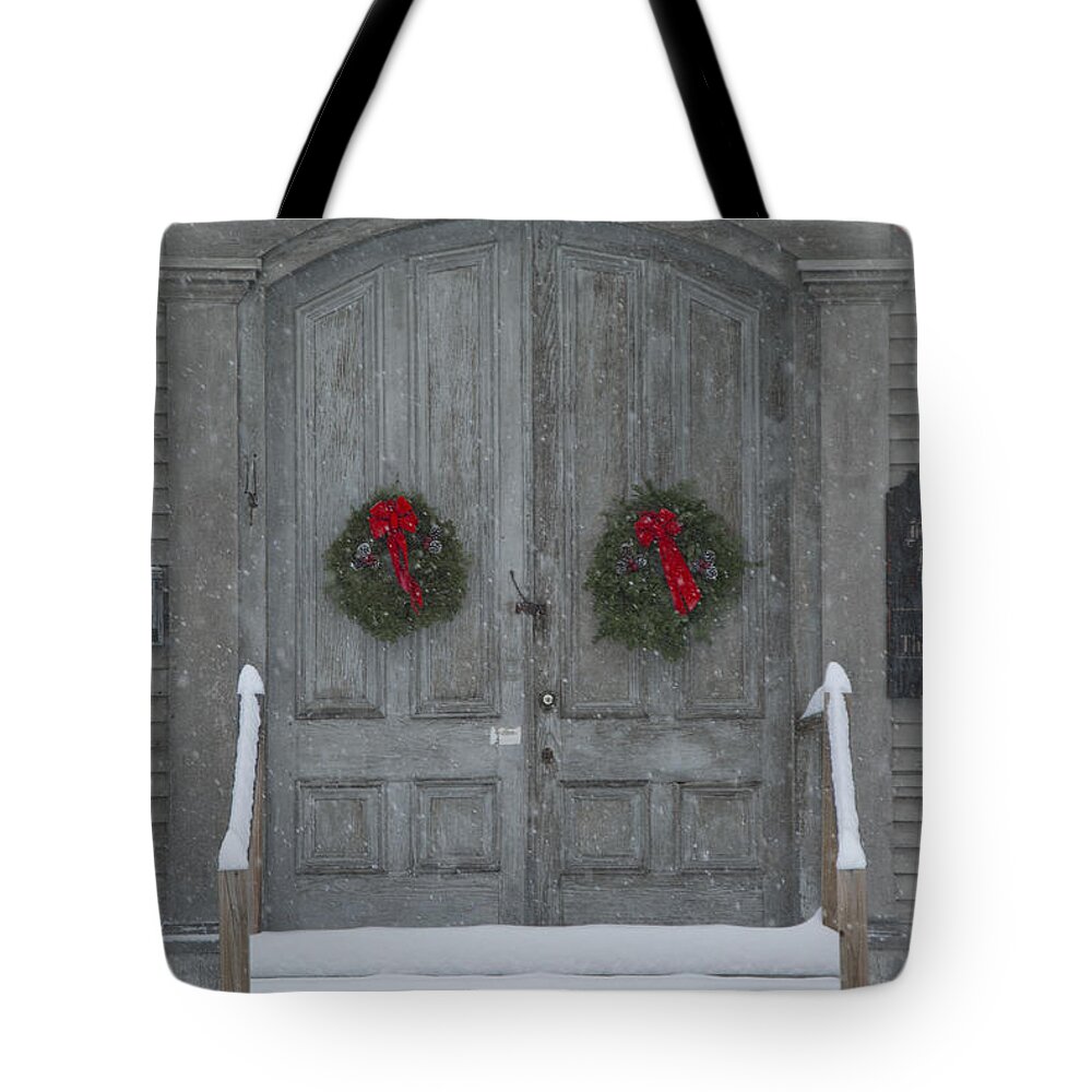 Christmas Tote Bag featuring the photograph Two Christmas Wreaths by Alana Ranney