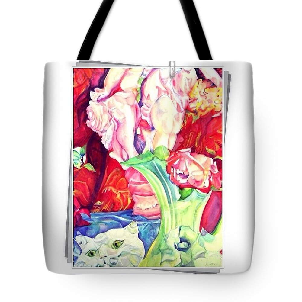 Top_masters Tote Bag featuring the photograph Two Cupids, A Vase And A Cat, An by Anna Porter