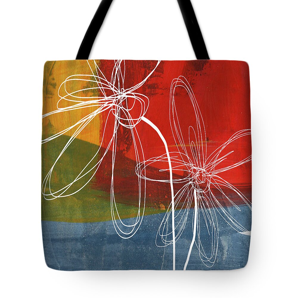 Abstract Tote Bag featuring the painting Two Flowers by Linda Woods