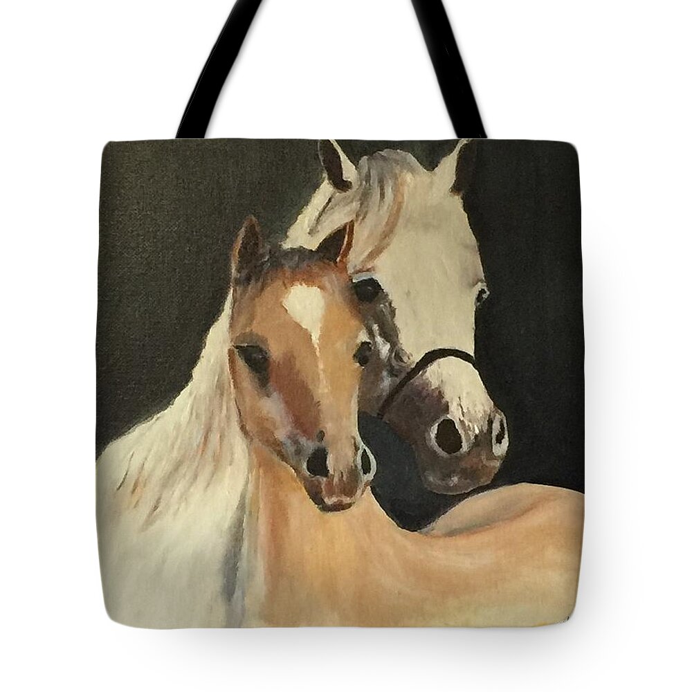 Art Tote Bag featuring the painting Two Horses by Ryszard Ludynia