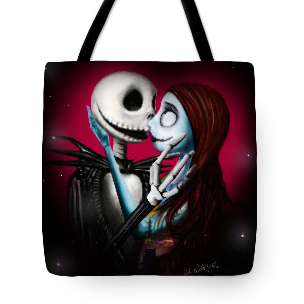 Jack Skeletron Tote Bag featuring the digital art Two in one heart by Alessandro Della Pietra