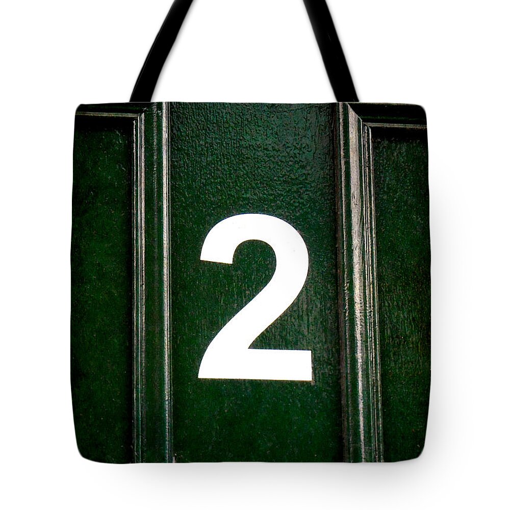 Number Tote Bag featuring the photograph Two on Green Door by Valerie Reeves