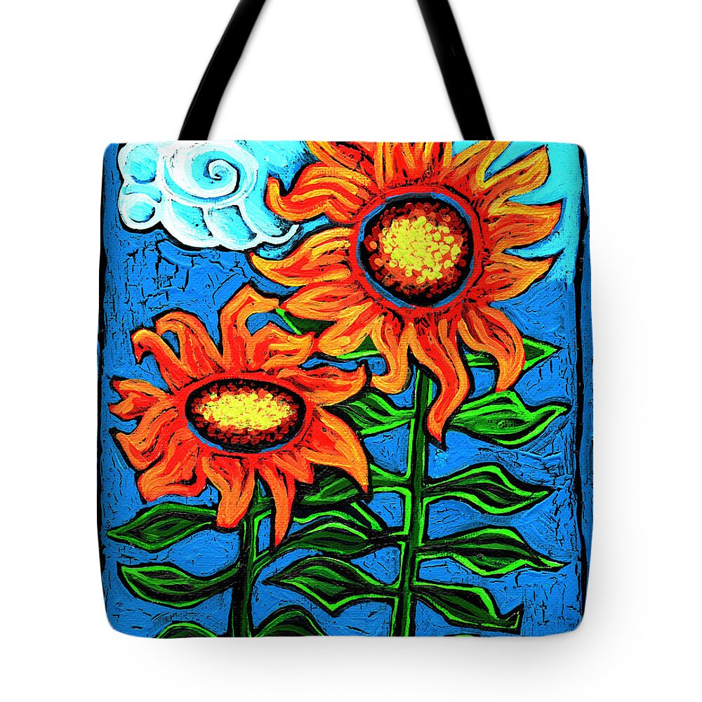 Sunflower Tote Bag featuring the painting Two Orange Sunflowers II by Genevieve Esson
