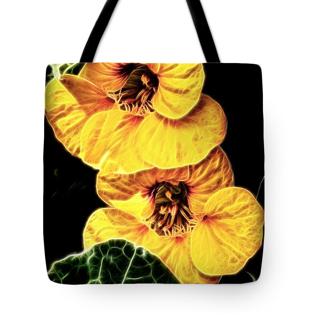 Nasturtium Tote Bag featuring the photograph Two Shy Sisters fractal by Weston Westmoreland