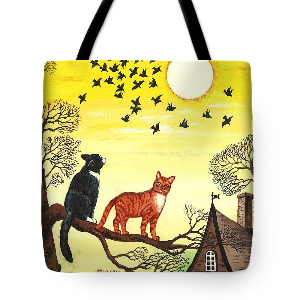 Painting Tote Bag featuring the painting Two Watchers by Margaryta Yermolayeva