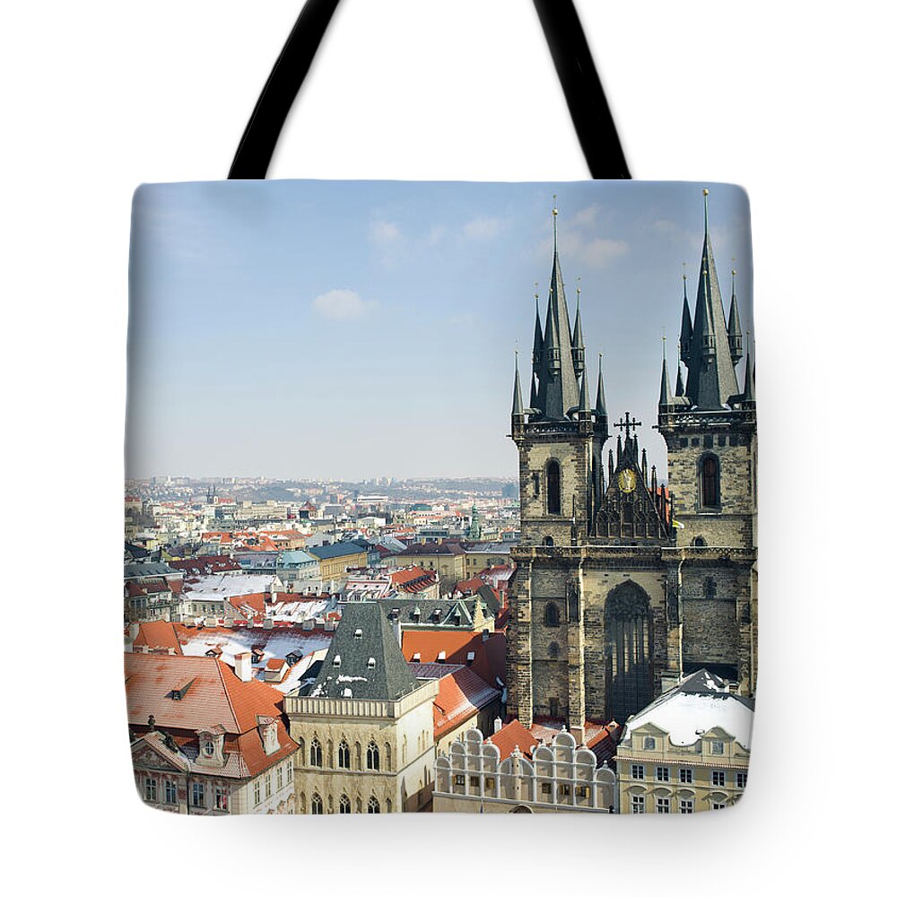 Arch Tote Bag featuring the photograph Tyn Church In Prague Old Town Square by Uygar Ozel