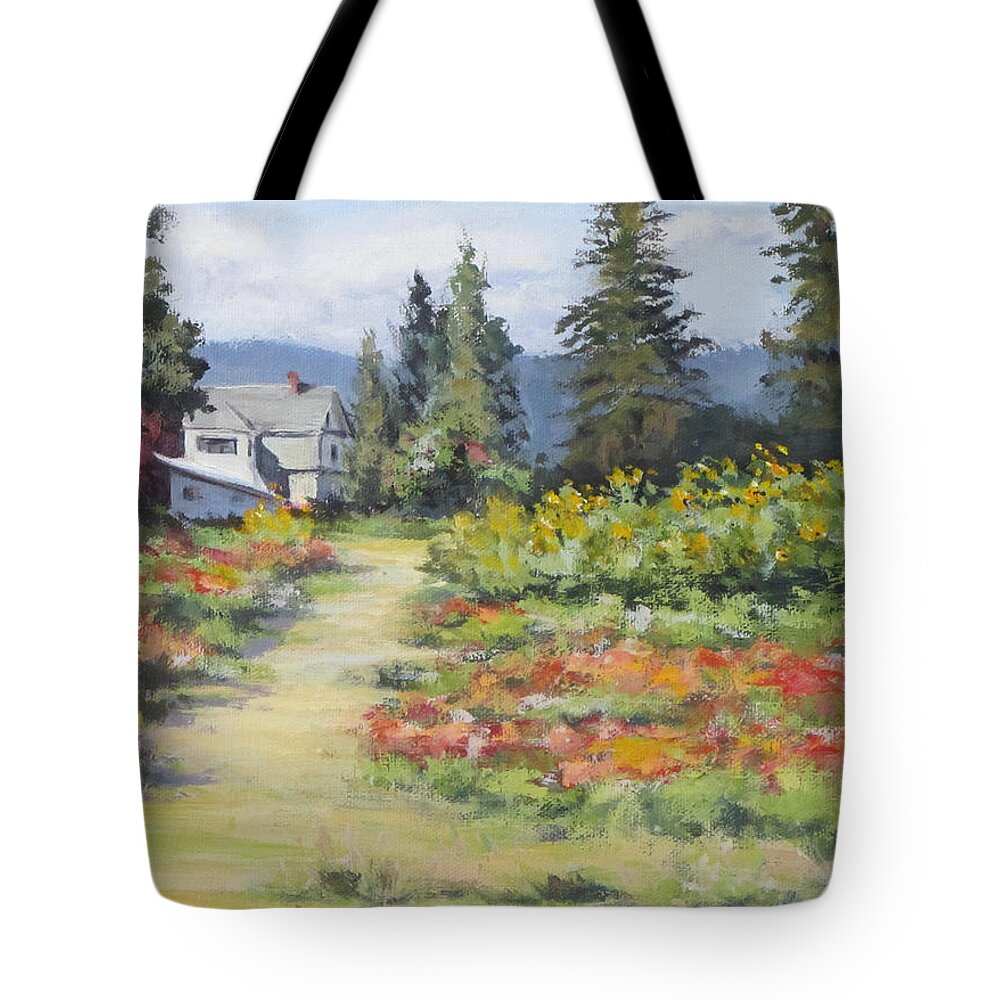 Plein Air Tote Bag featuring the painting U Pick Beauty by Karen Ilari