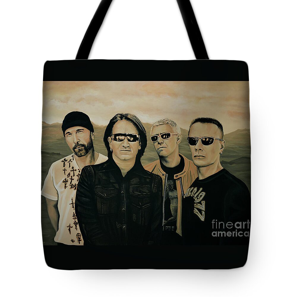 U2 Tote Bag featuring the painting U2 Silver And Gold by Paul Meijering