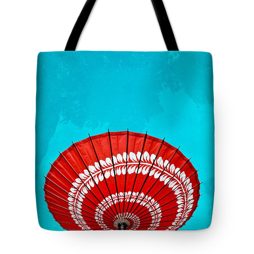 Abstract Tote Bag featuring the photograph Umbrella Pool Study by Amy Cicconi
