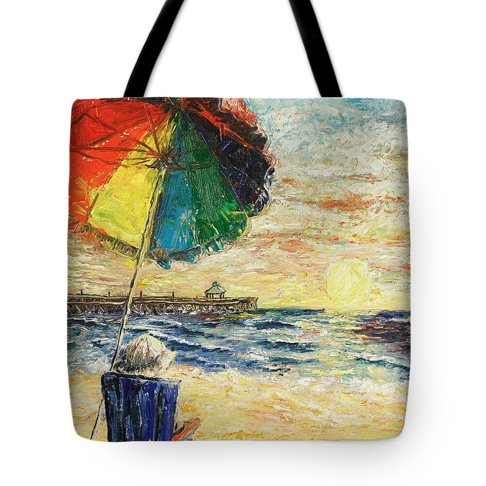 Umbrella Tote Bag featuring the painting Umbrella Sunrise by Janis Lee Colon