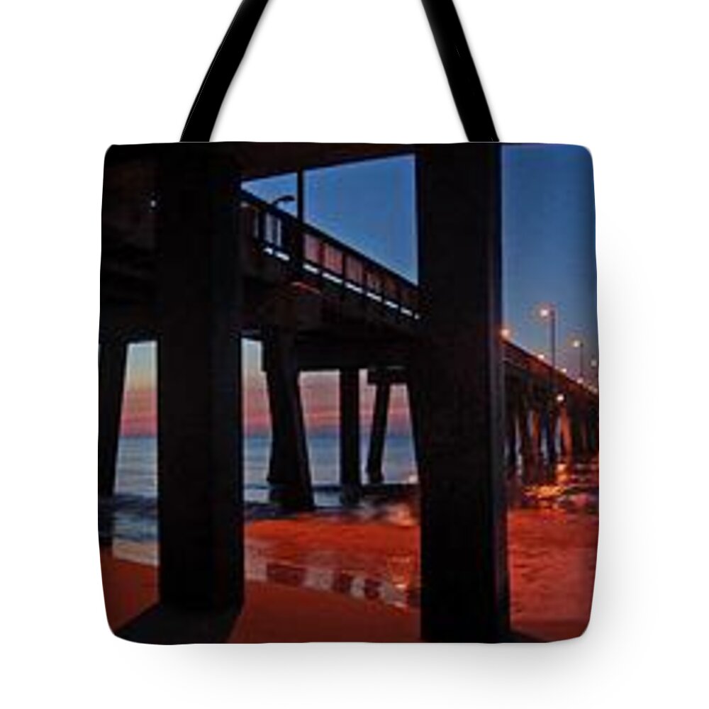 Palm Tote Bag featuring the digital art Under The Gulf State Pier by Michael Thomas