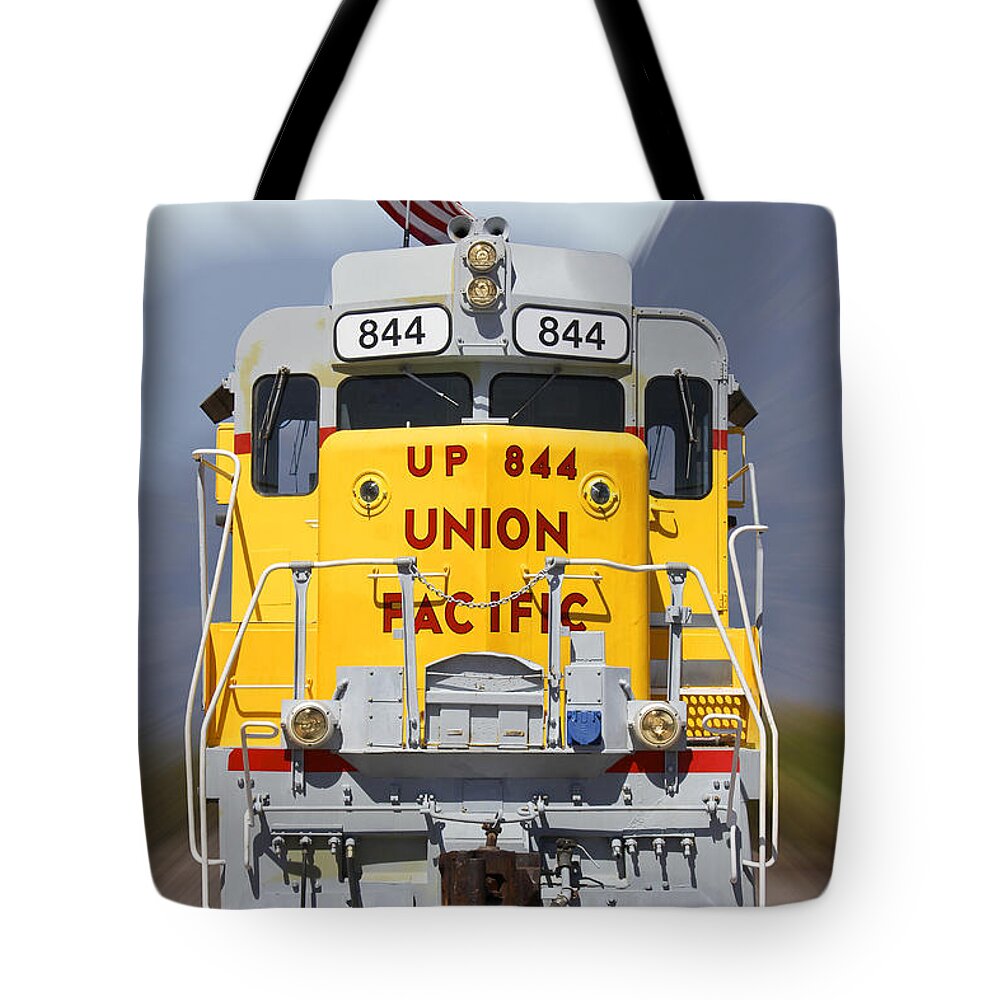 Transportation Tote Bag featuring the photograph Union Pacific 844 on the Move by Mike McGlothlen