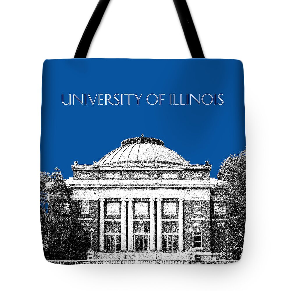 University Tote Bag featuring the digital art University of Illinois Foellinger Auditorium - Royal Blue by DB Artist