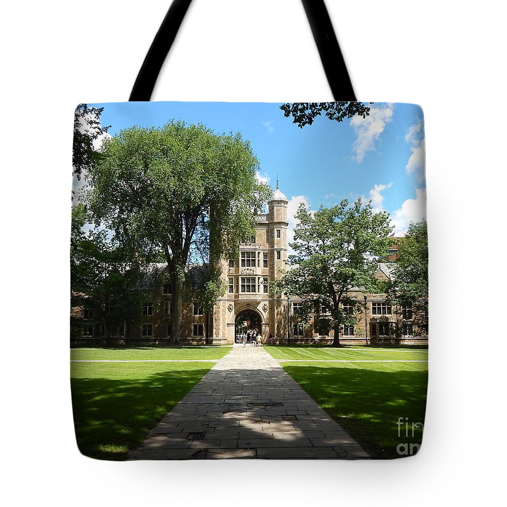 Ann Arbor Tote Bag featuring the photograph University of Michigan Law Quad by Phil Perkins