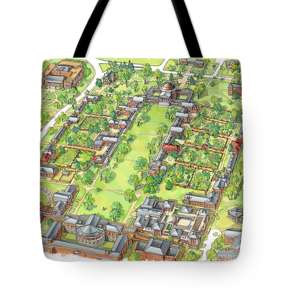 Uva Tote Bag featuring the painting University of Virginia Academical Village by Maria Rabinky