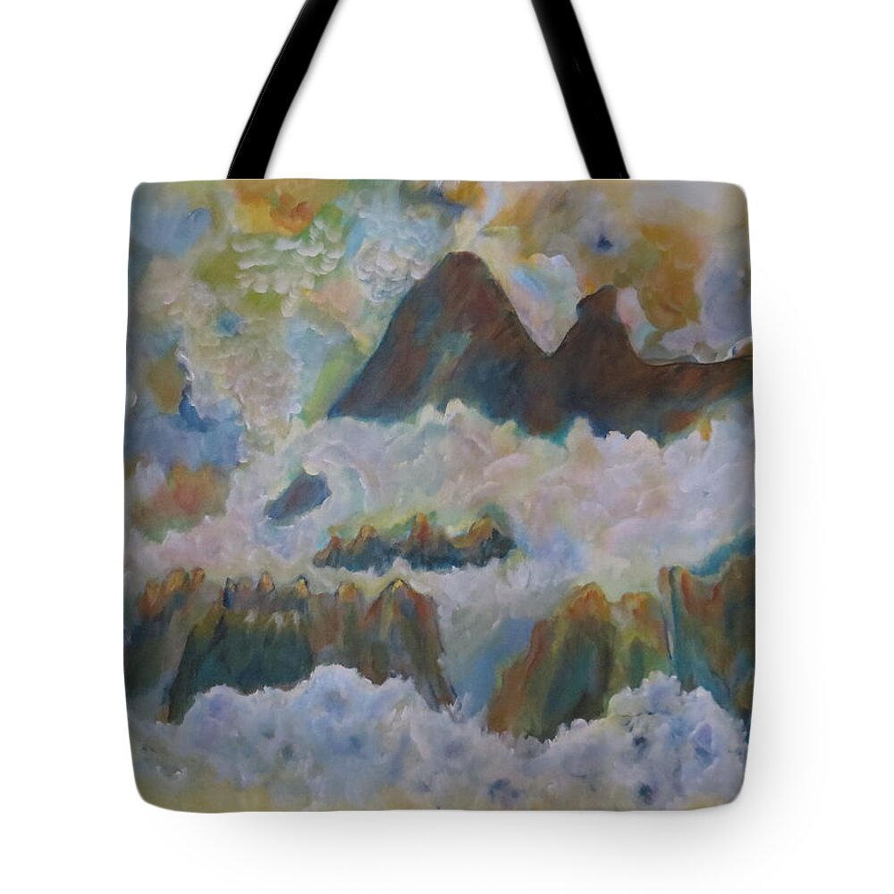 Abstract Tote Bag featuring the painting Up on Cloud Nine by Soraya Silvestri