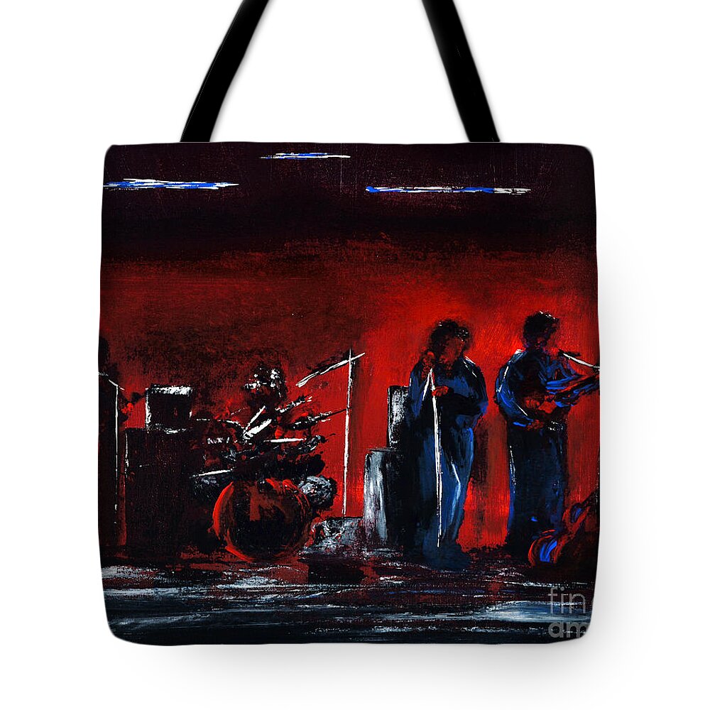 Band Tote Bag featuring the painting Up On The Stage by Alys Caviness-Gober