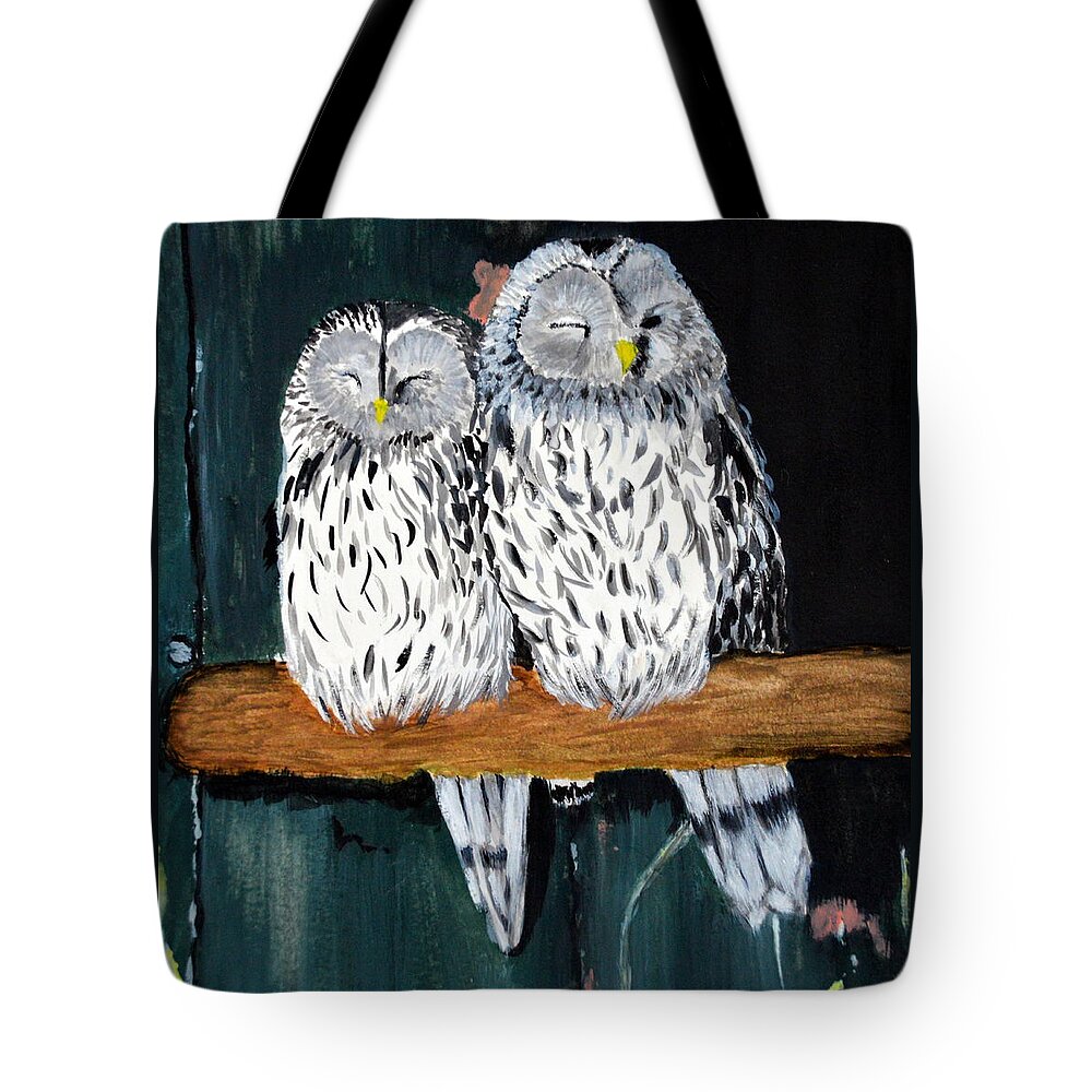 Owls Tote Bag featuring the painting Ural Owls by Rosanna Maria