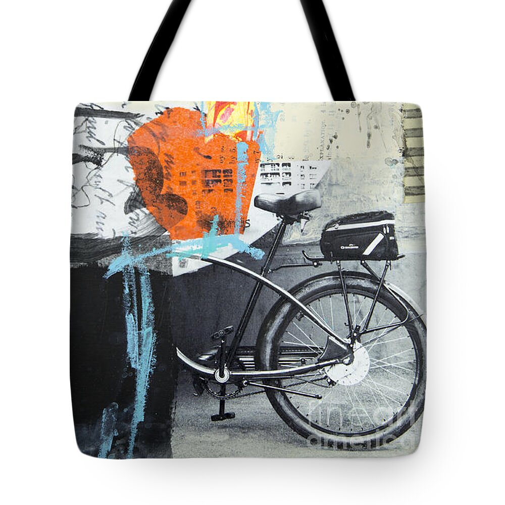 Urban Bicycle Tote Bag featuring the mixed media Urban bicycle by Elena Nosyreva