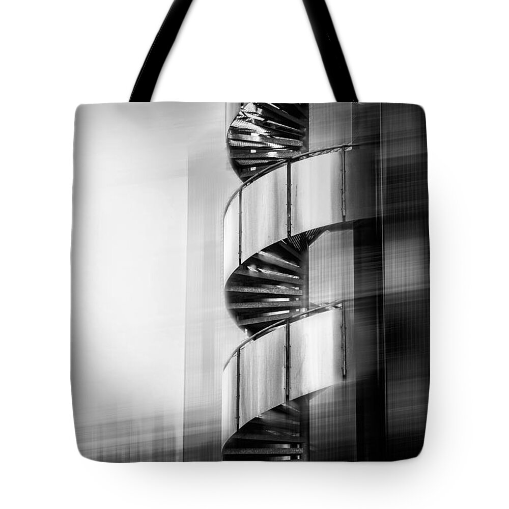 Stairs Tote Bag featuring the photograph Urban Drill - C - Bw by Hannes Cmarits
