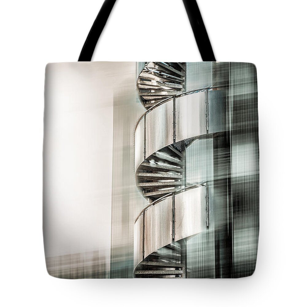 Stairs Tote Bag featuring the digital art Urban Drill - Cyan by Hannes Cmarits