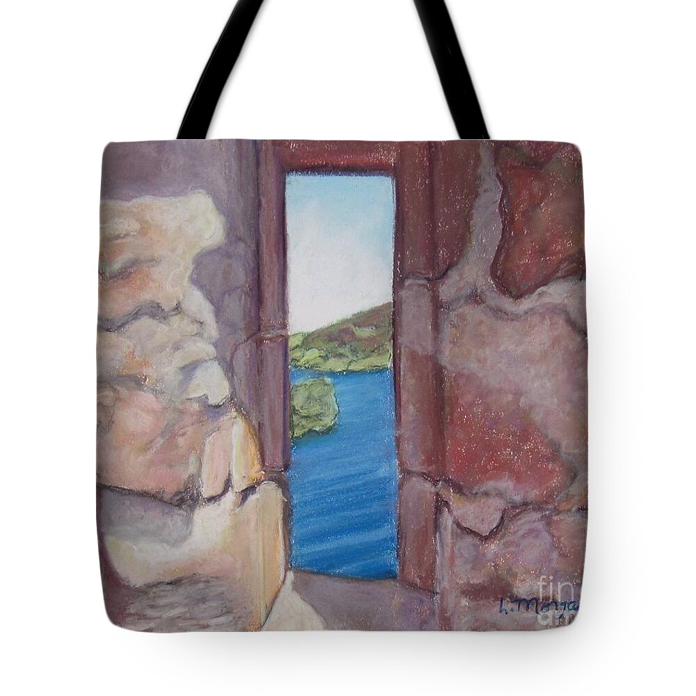 Loch Ness Tote Bag featuring the painting Archers' Window Urquhart Ruins Loch Ness by Laurie Morgan