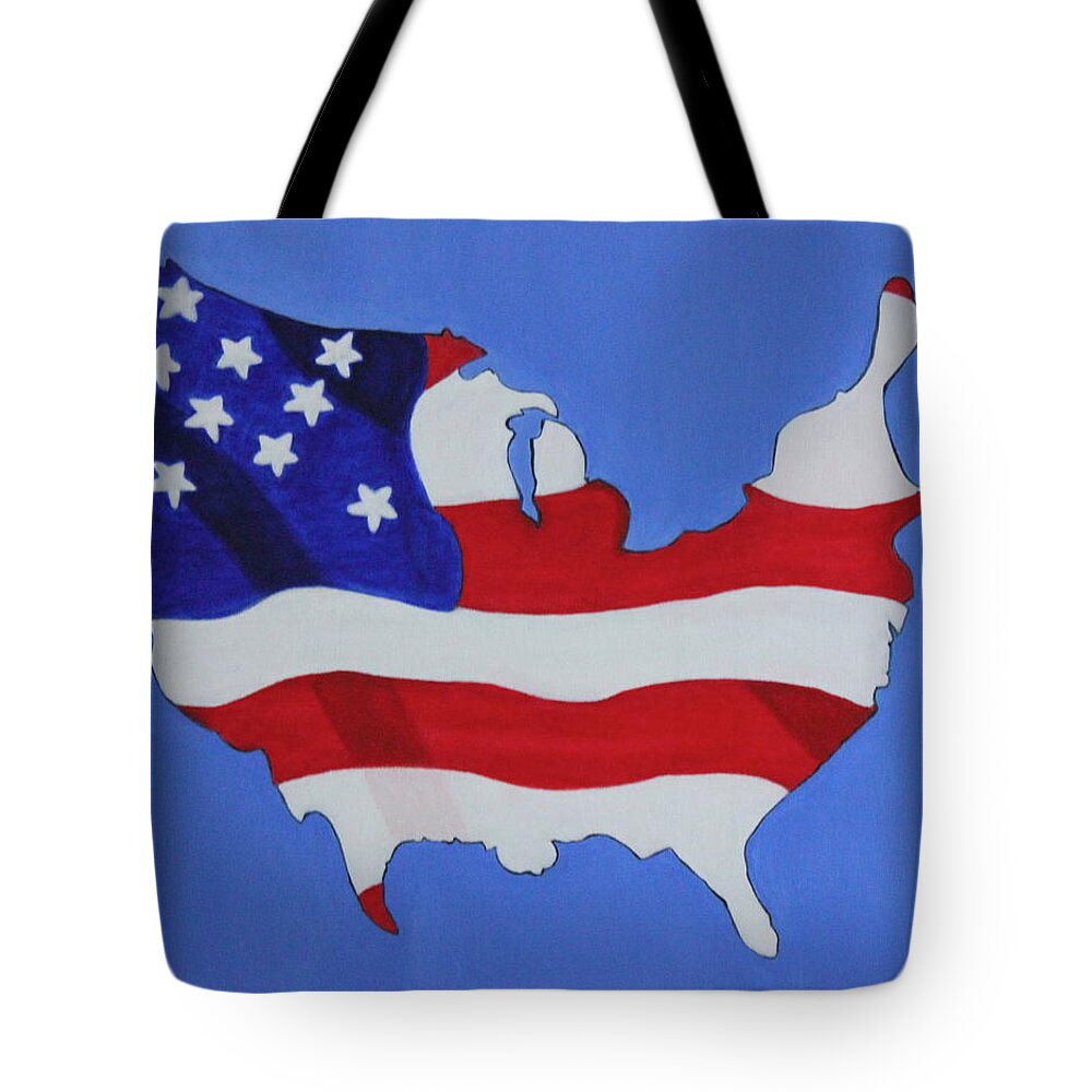 All Products Tote Bag featuring the painting Us Flag by Lorna Maza