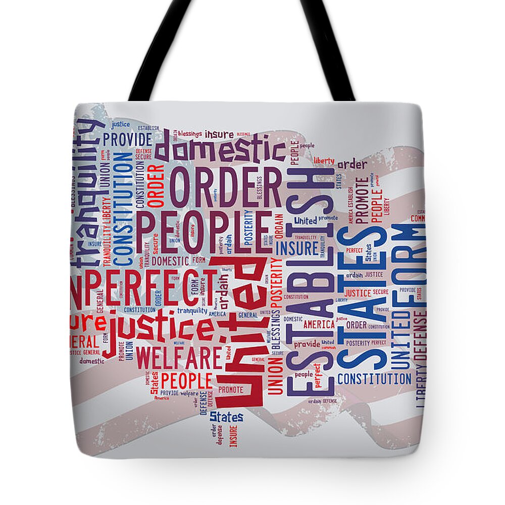 Wright Fine Art Tote Bag featuring the digital art US Map Preamble Word Cloud2 by Paulette B Wright