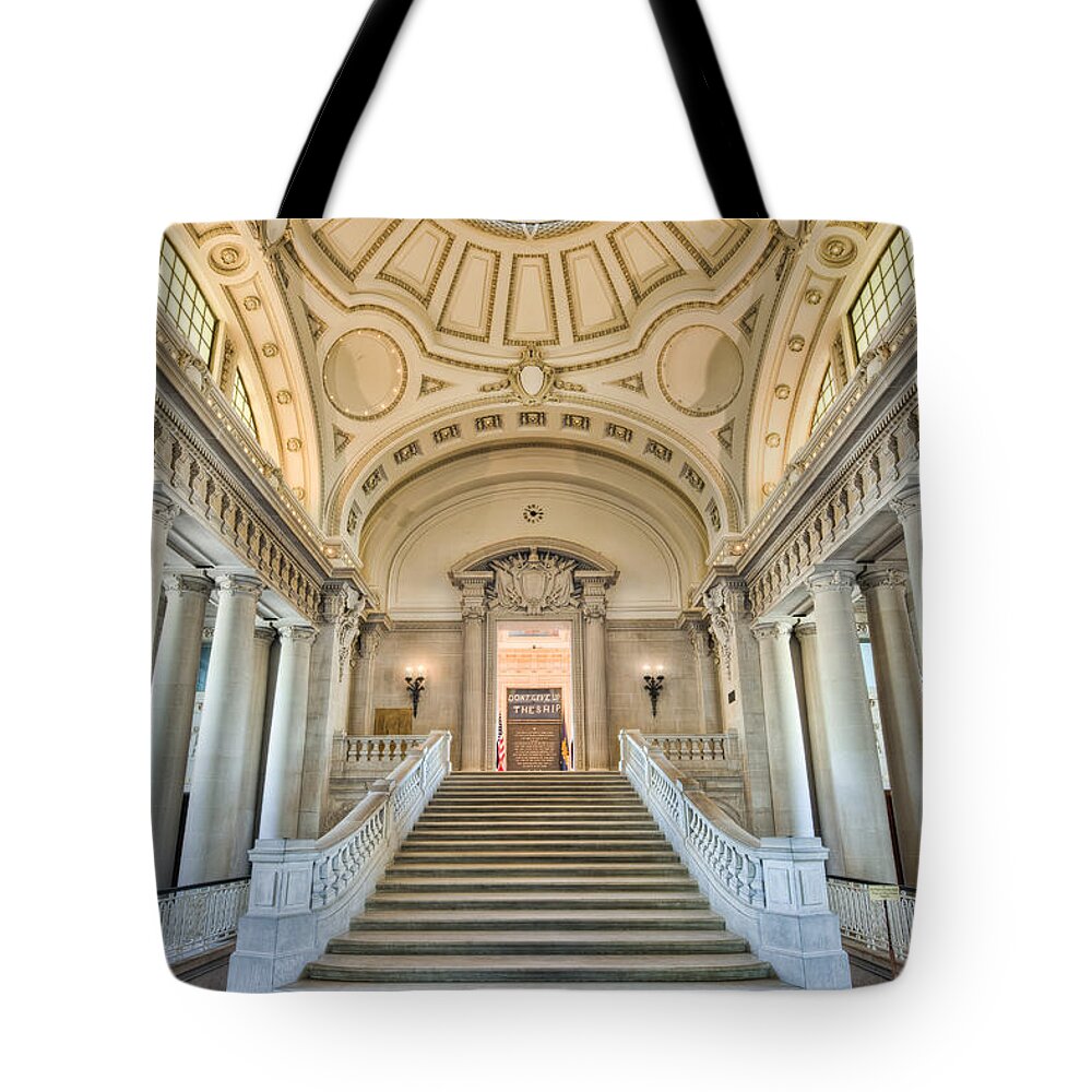 Clarence Holmes Tote Bag featuring the photograph US Naval Academy Bancroft Hall I by Clarence Holmes