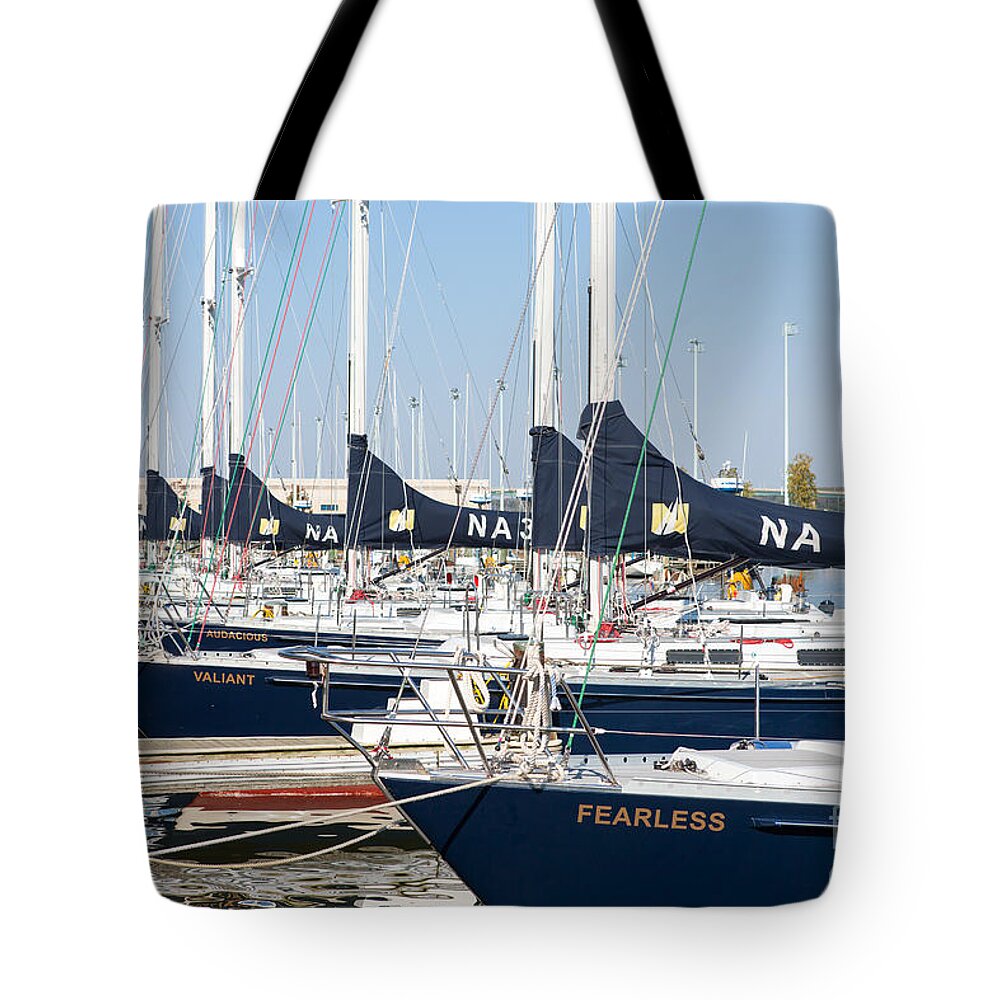Clarence Holmes Tote Bag featuring the photograph US Navy 44 Sail Training Craft I by Clarence Holmes