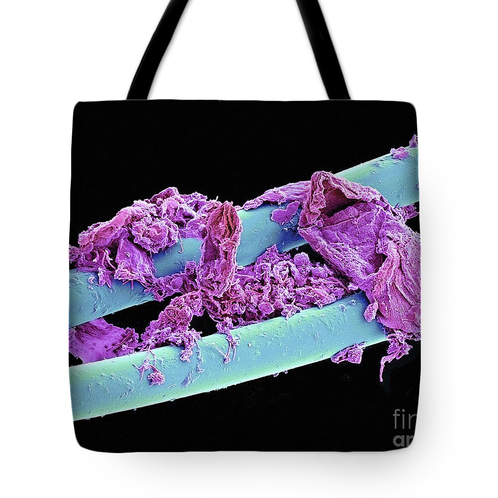 Bacteria Tote Bag featuring the photograph Used Dental Floss SEM by Spl