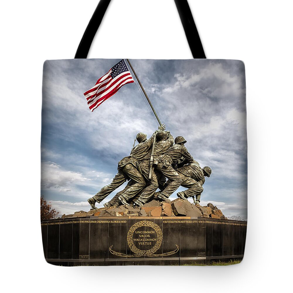 Iwo Jima Tote Bag featuring the photograph USMC Iwo Jima Memorial by Susan Candelario