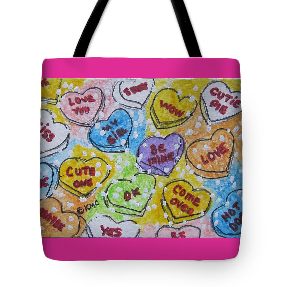 Valentine Tote Bag featuring the painting Valentine Candy Hearts by Kathy Marrs Chandler