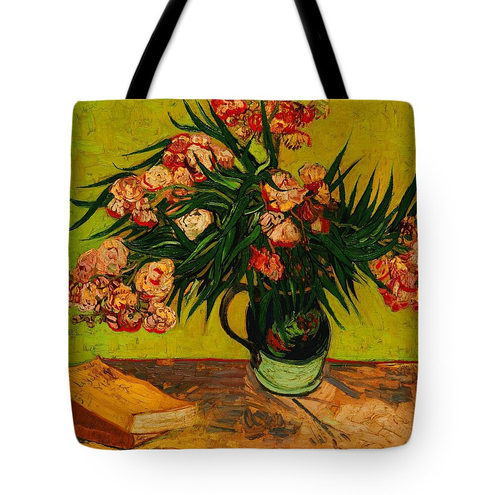 Flowers Tote Bag featuring the painting Vase With Oleanders And Books by Vincent Van Gogh