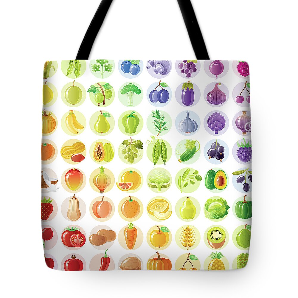 Nut Tote Bag featuring the digital art Vegetarian Rainbow Withe Fruits by O-che
