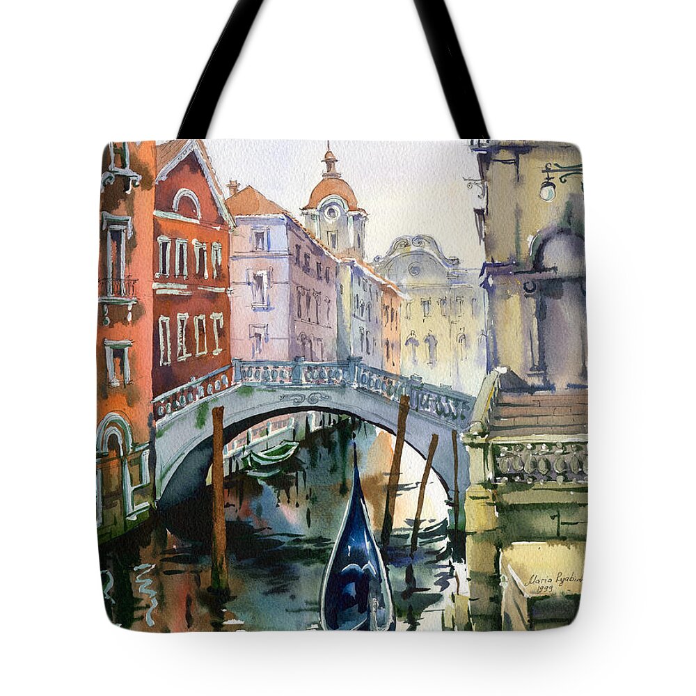 Venetian Canal Tote Bag featuring the painting Venetian Canal VI by Maria Rabinky