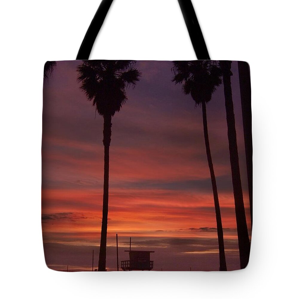 Beach Tote Bag featuring the photograph Venice Beach Sunset by Steve Ondrus