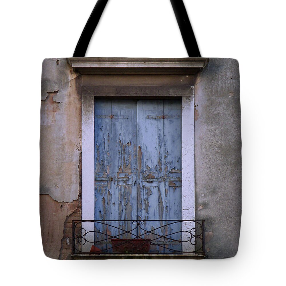 Venice Tote Bag featuring the painting Venice Square Blue Shutters by Robyn Saunders